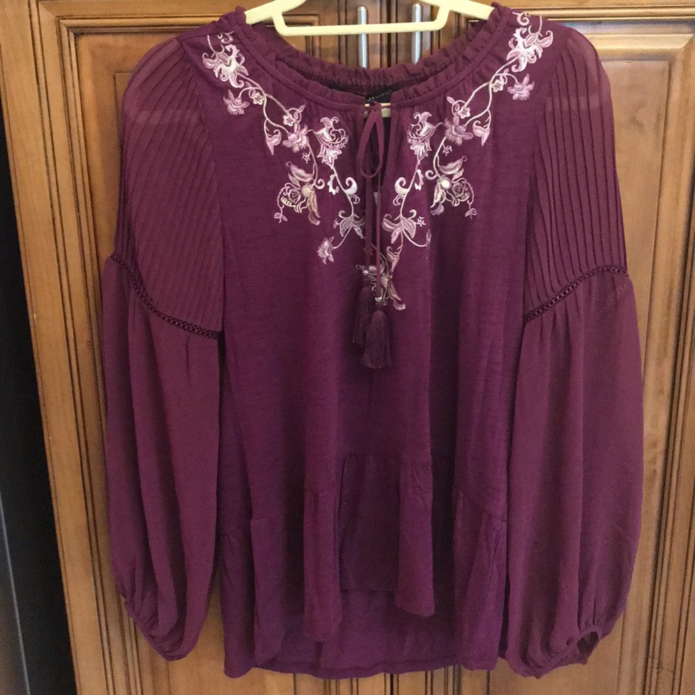 Casual knit bohemian top w/ flowy chiffon sleeves